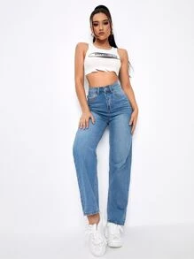 High Waist Boyfriend Jeans - Medium Wash - View 4