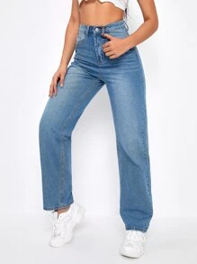 High Waist Boyfriend Jeans - Medium Wash - View 5