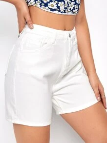 Quần short Denim màu trơn - trắng - Xem 3