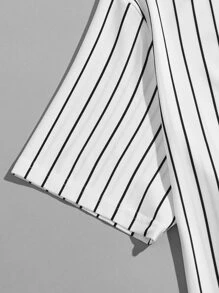 GENTILAND Men Letter Graphic Striped Top & Shorts Set - Black and White - View 3