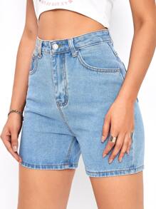 SHEIN EZwear Quần short Denim màu trơn - Rửa nhẹ - Xem 5
