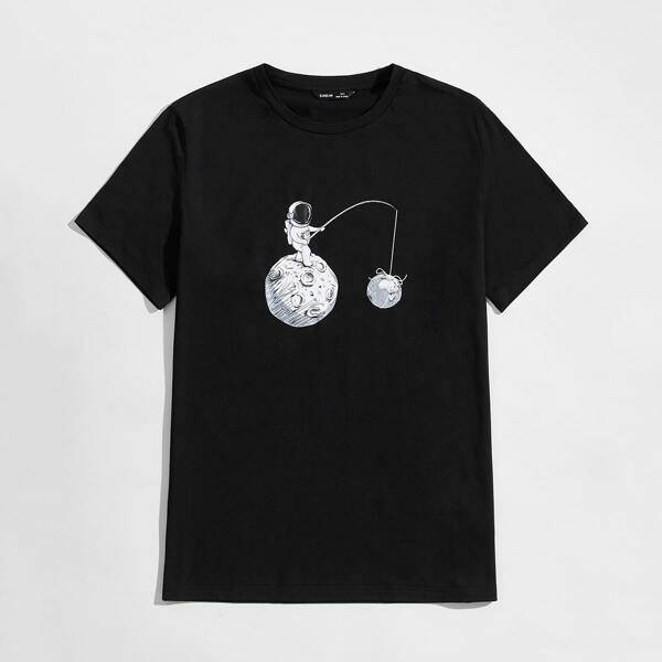 

Men Astronaut Print Tee, Black