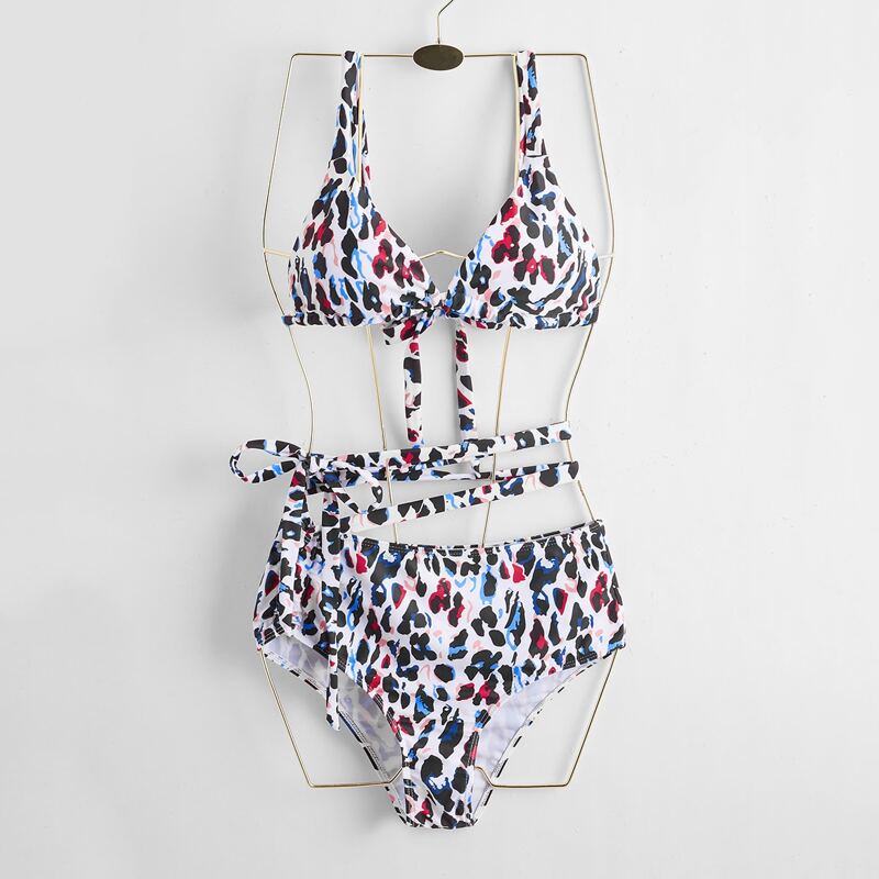 

Leopard Tie Side Bikini Swimsuit, Multicolor