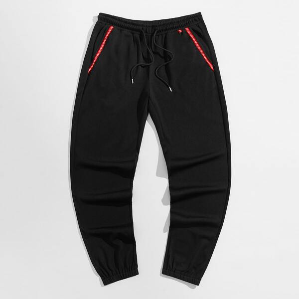 

Men Drawstring Waist Tape Sweatpants, Black