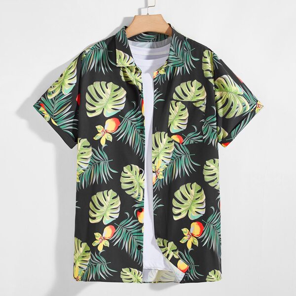 

Men Tropical Print Button Through Shirt, Multicolor