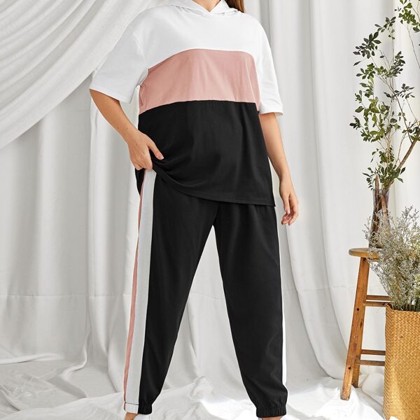 

Plus Color-block Hoodie & Side Stripe Sweatpants, Multicolor