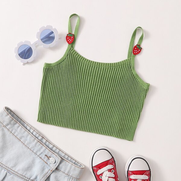 

Girls Strawberry Patched Knit Top, Mint green