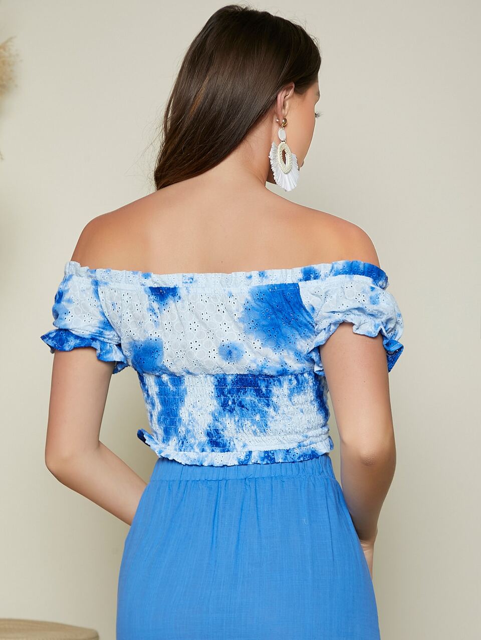 Off Shoulder Puff Sleeve Tie Dye Schiffy Top