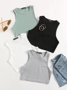 SHEIN EZwear 4 piezas top tank corto tejido de canalé - Multicolor - Ver 1