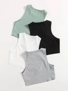 SHEIN EZwear 4 piezas top tank corto tejido de canalé - Multicolor - Ver 2