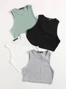SHEIN EZwear 4 piezas top tank corto tejido de canalé - Multicolor - Ver 4