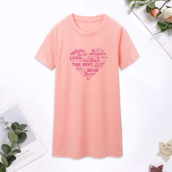 

Heart & Letter Graphic Night Dress, Baby pink