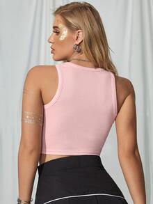 Solid Crop Tank Top - Pink - View 2