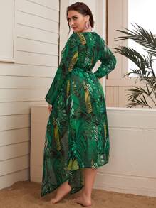 Plus Tropical Belted Kimono - Green - View 2