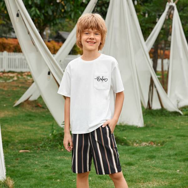 

Boys 1PC Elastic Waist Striped Shorts, Multicolor