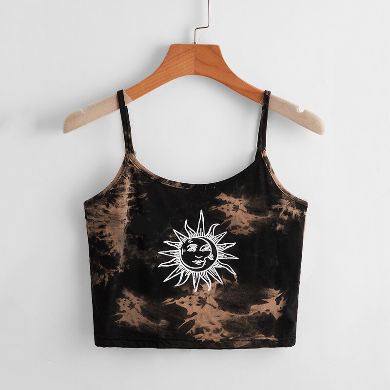 

Sun & Moon Graphic Tie Dye Crop Cami, Multicolor