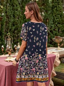 SHEIN Vestido túnico con estampado floral - Multicolor - Ver 2