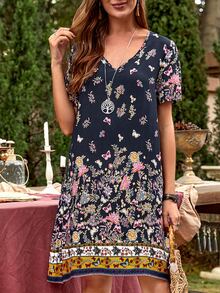 SHEIN Vestido túnico con estampado floral - Multicolor - Ver 4