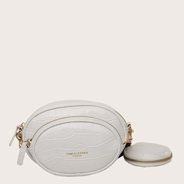

3pcs Croc Embossed Crossbody Bag Set, White