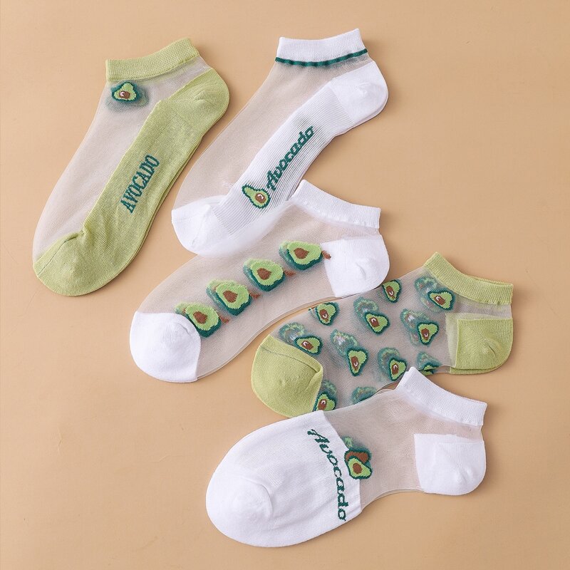 

5pairs Avocado Mesh Ankle Socks, Multicolor