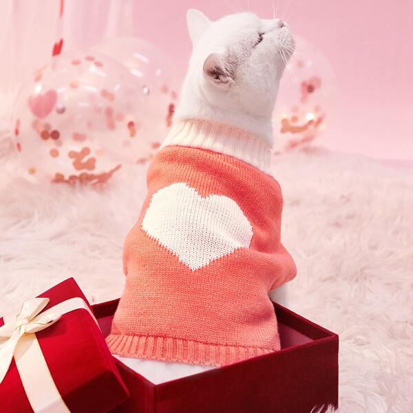 

Heart Pattern Knitted Pet Dress, Orange