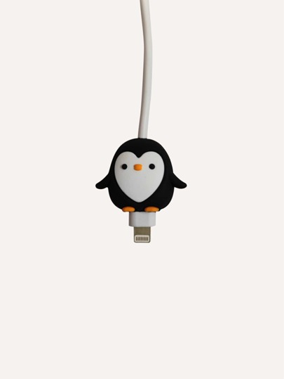 1 pieza Protector de cable de datos con forma de pingüino de silicona, protector de cargador