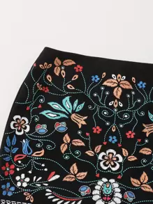 SHEIN VCAY Zipper Back Floral Embroidered Boho Skirt - Multicolor - View 5