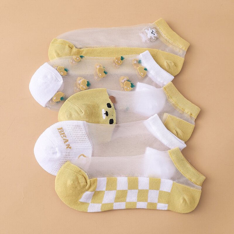 

5pairs Cartoon Bear Ankle Socks, Multicolor