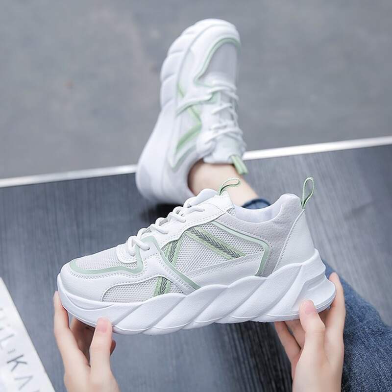 

Lace-up Mesh Chunky Sneakers, White
