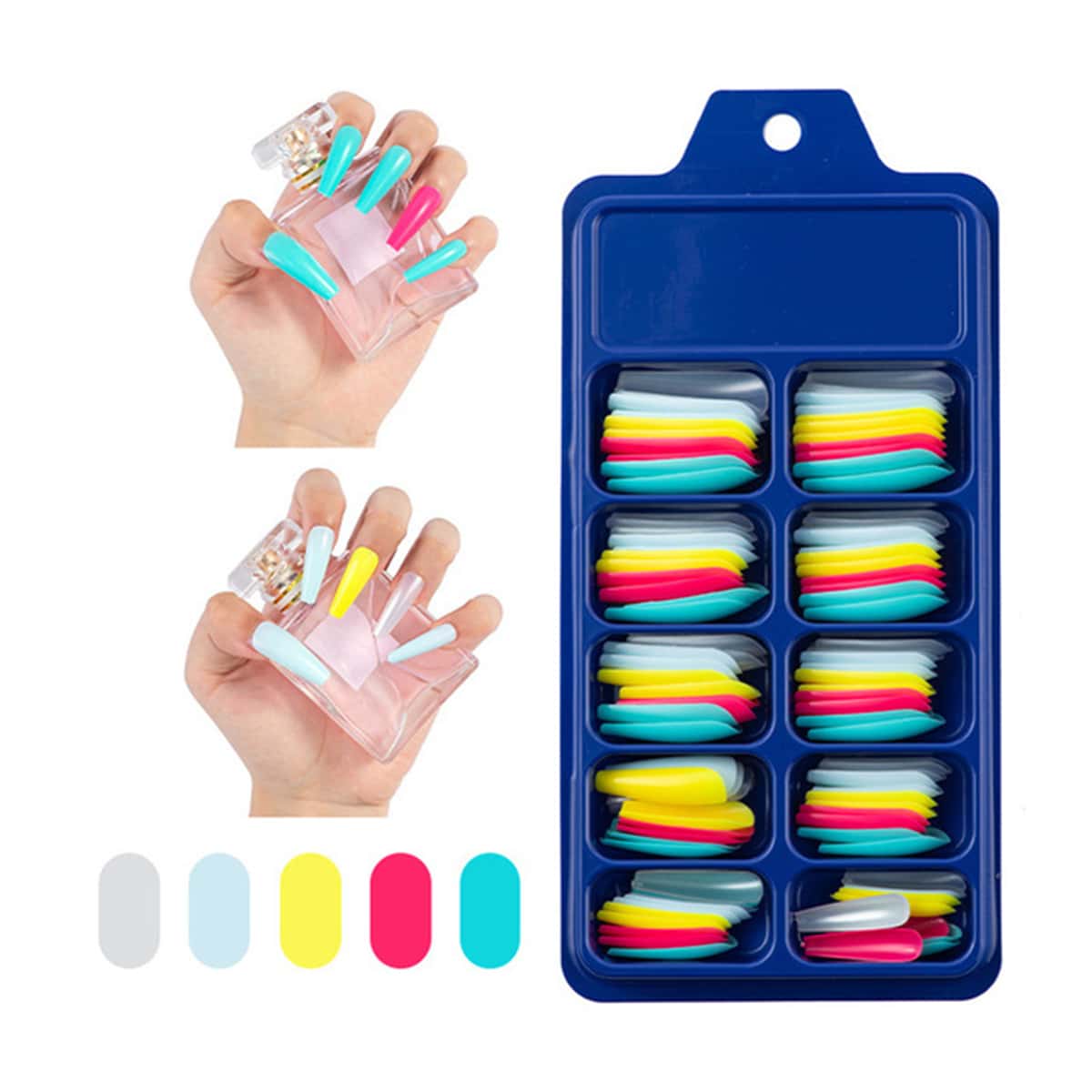 

100pcs Colorful Fake Nail, Blue and white