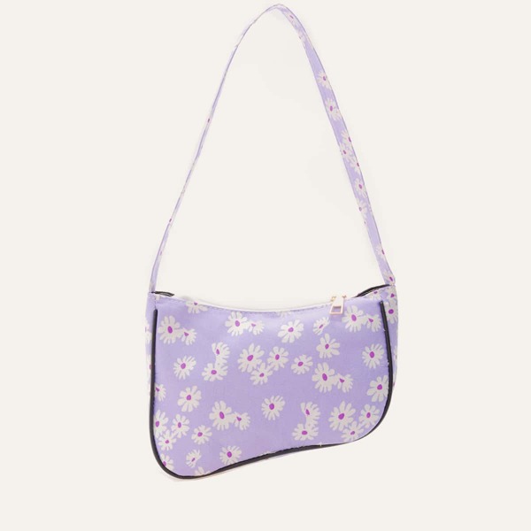 

Daisy Floral Pattern Baguette Bag, Purple