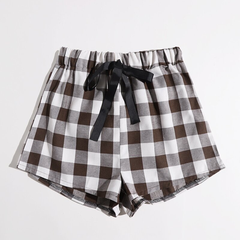 

Gingham Tie Front Shorts, Black and white