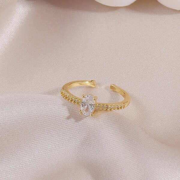

Rhinestone Decor Cuff Ring, Gold