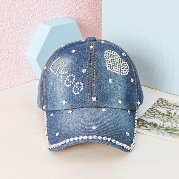 

Rhinestone Heart Decor Baseball Cap, Blue
