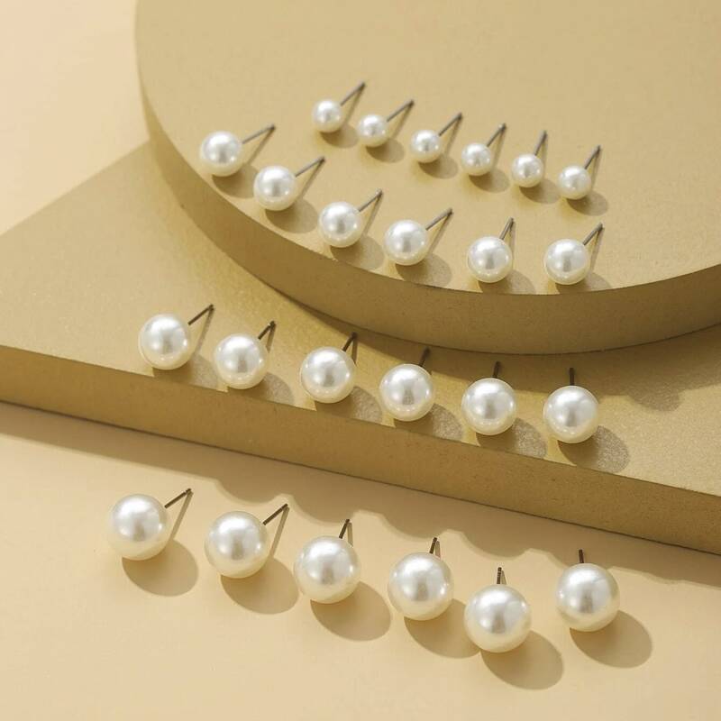 

12pairs Faux Pearl Stud Earrings, White