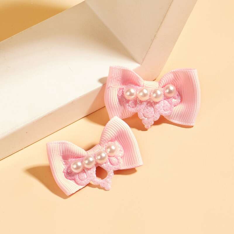 2pcs Faux Pearl Decor Pet Hair Tie, Pink
