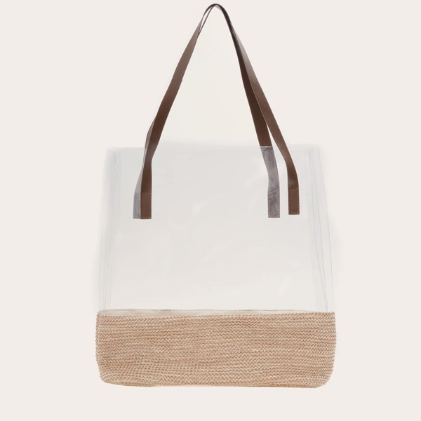 

Clear Braided Tote Bag, Khaki