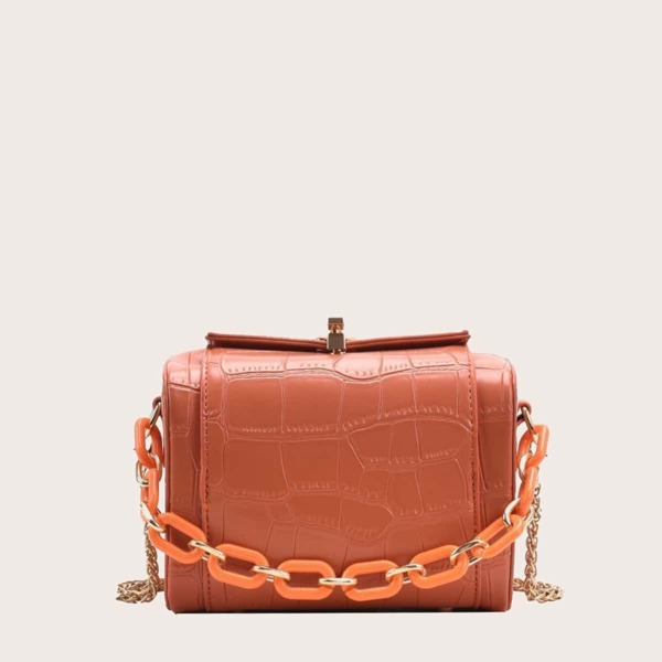 

Croc Embossed Chain Satchel Bag, Orange