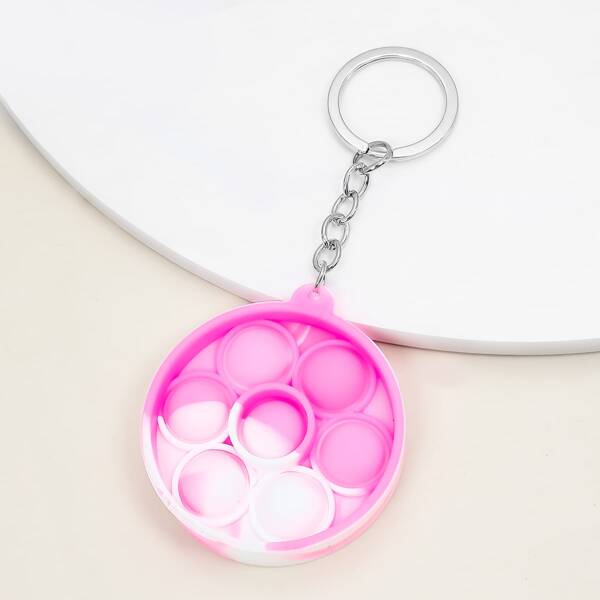 

Silicone Round Keychain, Red and white