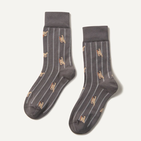 

Cartoon Sloth Graphic Crew Socks, Grey