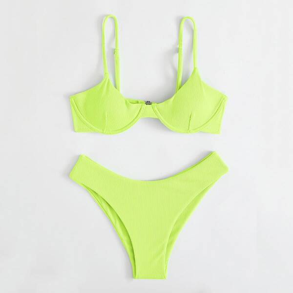 

Neon Yellow Rib Underwire High Cut Bikini Swimsuit