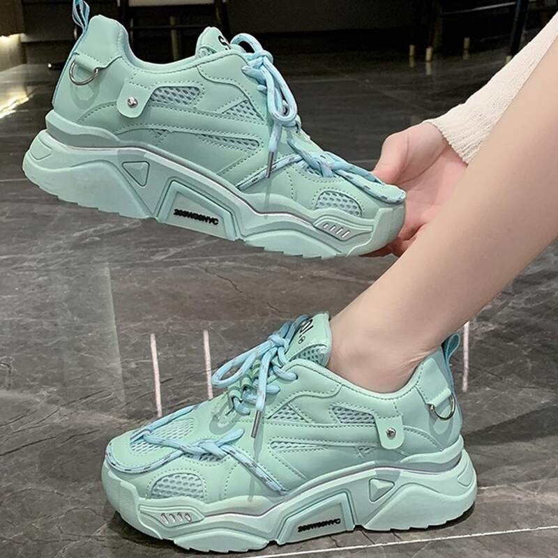 

Lace-up Mesh Chunky Sneakers, Mint green