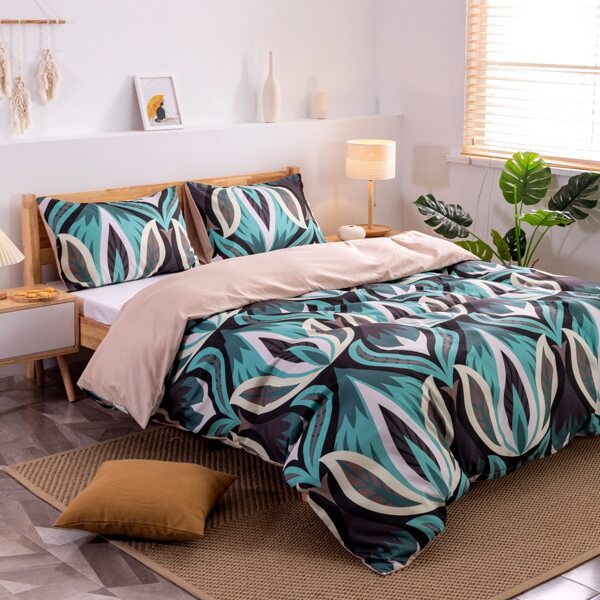 

Floral Print Duvet Cover Set Without Filler, Multicolor