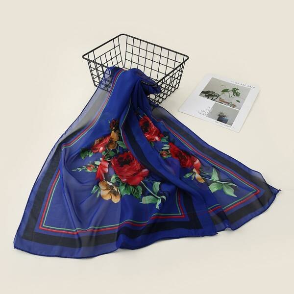 

Flower Print Scarf, Royal blue