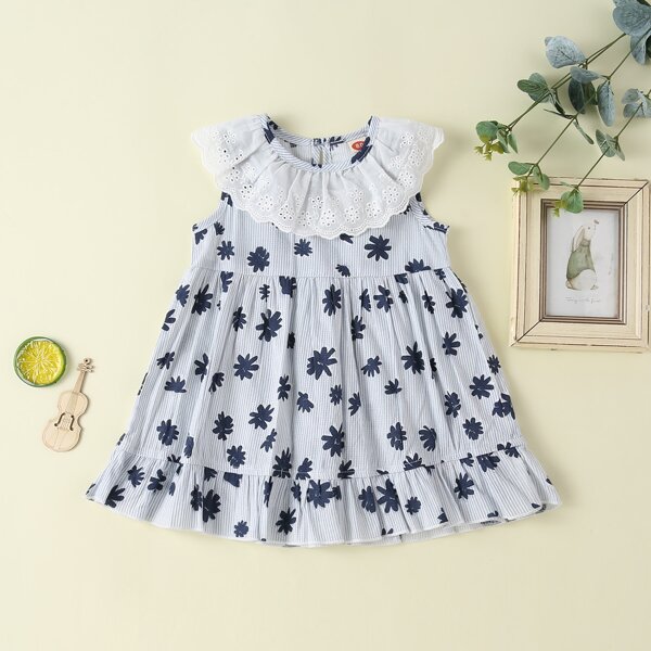 

Baby Girl Contrast Schiffy Floral Dress, Blue
