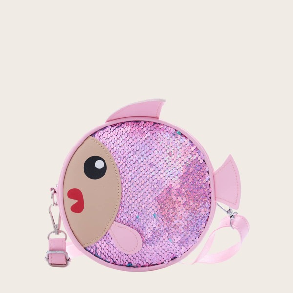 

Girls Fish Design Sequin Decor Crossbody Bag, Pink