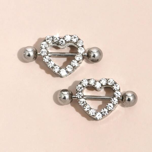 

1pair Rhinestone Detail Nipple Stud, Silver