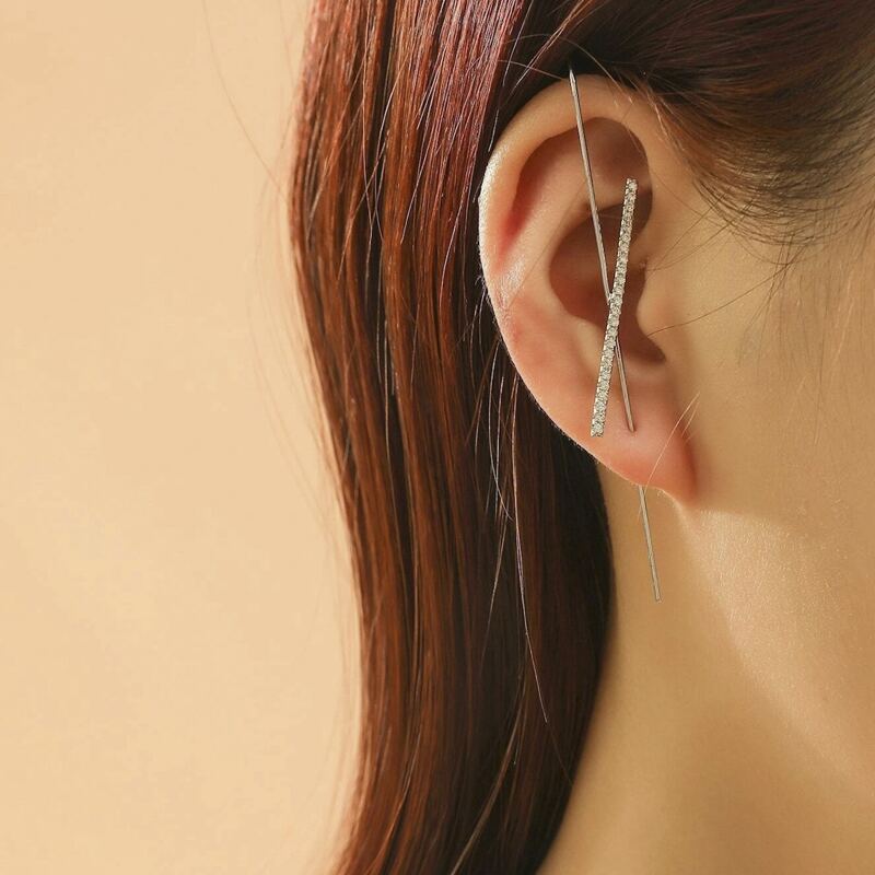 

1pc Rhinestone Charm Ear Cuff, Silver