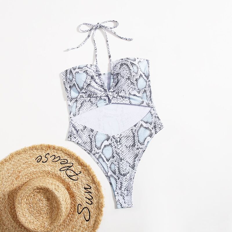 

Snakeskin Cut Out One Piece Swimsuit, Multicolor