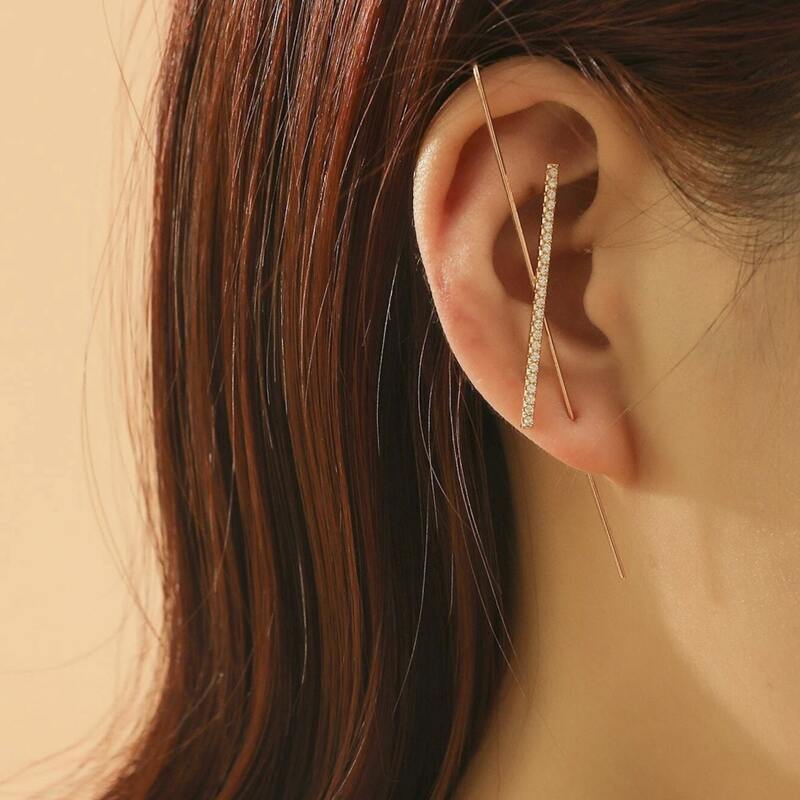 

1pc Rhinestone Charm Ear Cuff, Gold